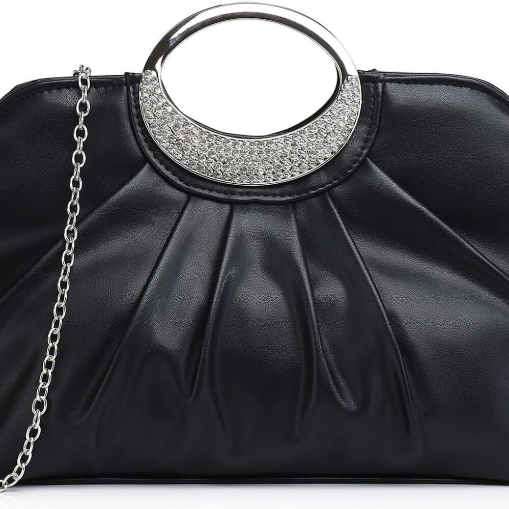 Women Clutch Purse PU Leather Elegent Pleated Evening Bag Crossbody